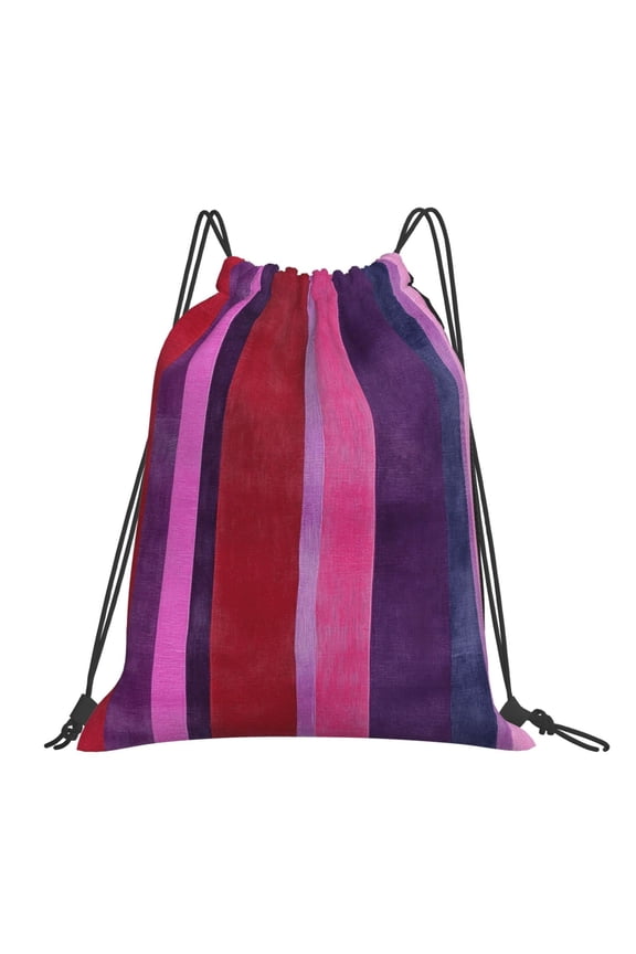 Leisure Draw String Mouth Backpack 16 X 14 Woven Band Durable Not Easy To Fall Off In Travel Portable Draw String Design Mediumvioletred Stripe_4