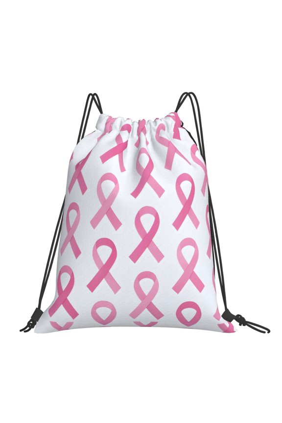 Leisure Draw String Mouth Backpack 16 X 14 Woven Band Durable Not Easy To Fall Off In Travel Portable Draw String Design Modern Pink Ribbon Pattern