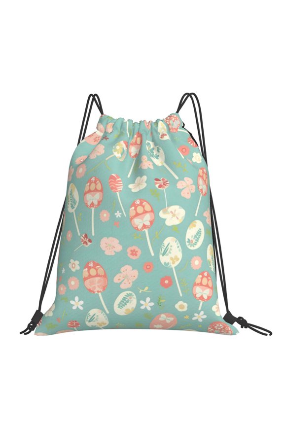 Leisure Draw String Mouth Backpack 16 X 14 Woven Band Durable Not Easy To Fall Off In Travel Portable Draw String Design Pastel Easter Eggs