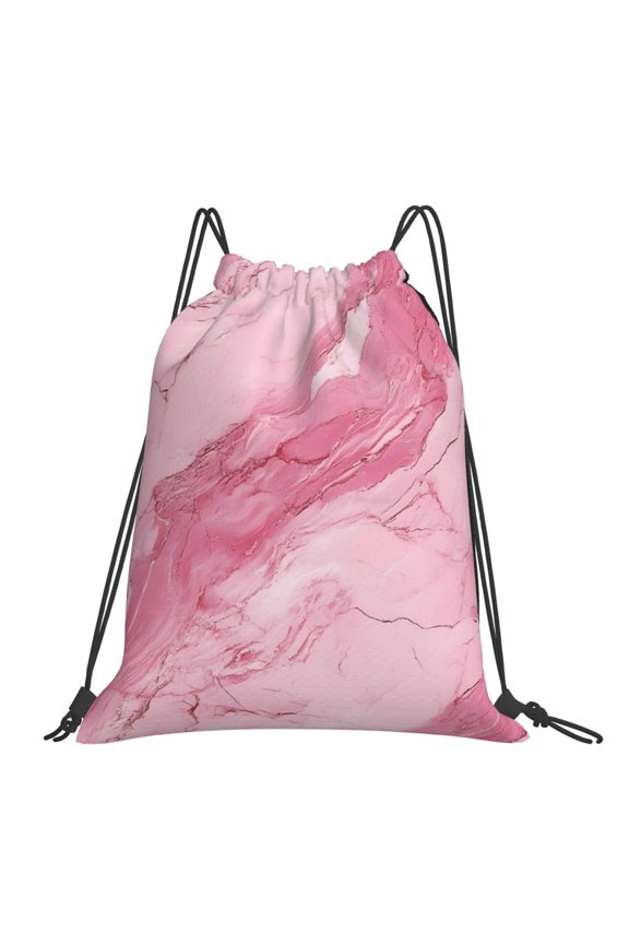 Leisure Draw String Mouth Backpack 16 X 14 Woven Band Durable Not Easy To Fall Off In Travel Portable Draw String Design Pink Marble_21256_1