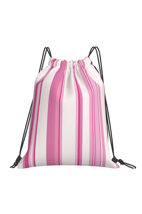 Leisure Draw String Mouth Backpack 16 X 14 Woven Band Durable Not Easy To Fall Off In Travel Portable Draw String Design Pink Stripe_1