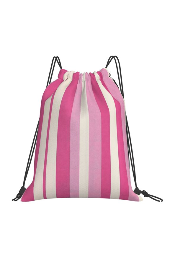 Leisure Draw String Mouth Backpack 16 X 14 Woven Band Durable Not Easy To Fall Off In Travel Portable Draw String Design Pink Stripe_3