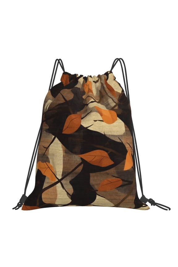 Leisure Draw String Mouth Backpack 16 X 14 Woven Band Durable Not Easy To Fall Off In Travel Portable Draw String Design Plaid Fall Camo Brown_3