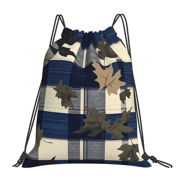 Leisure Draw String Mouth Backpack 16 X 14 Woven Band Durable Not Easy To Fall Off In Travel Portable Draw String Design Plaid Fall Camo Royalblue_2
