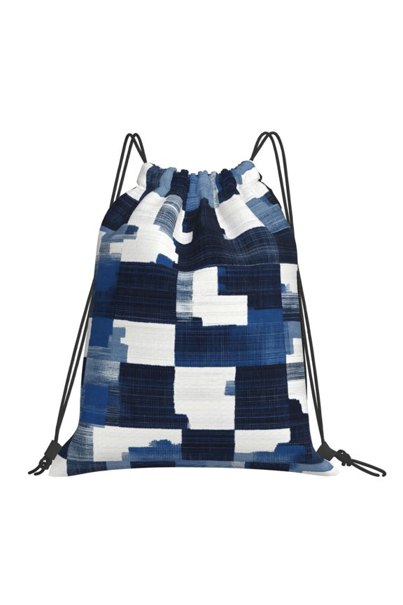 Leisure Draw String Mouth Backpack 16 X 14 Woven Band Durable Not Easy To Fall Off In Travel Portable Draw String Design Plaid Fall Camo Royalblue_4