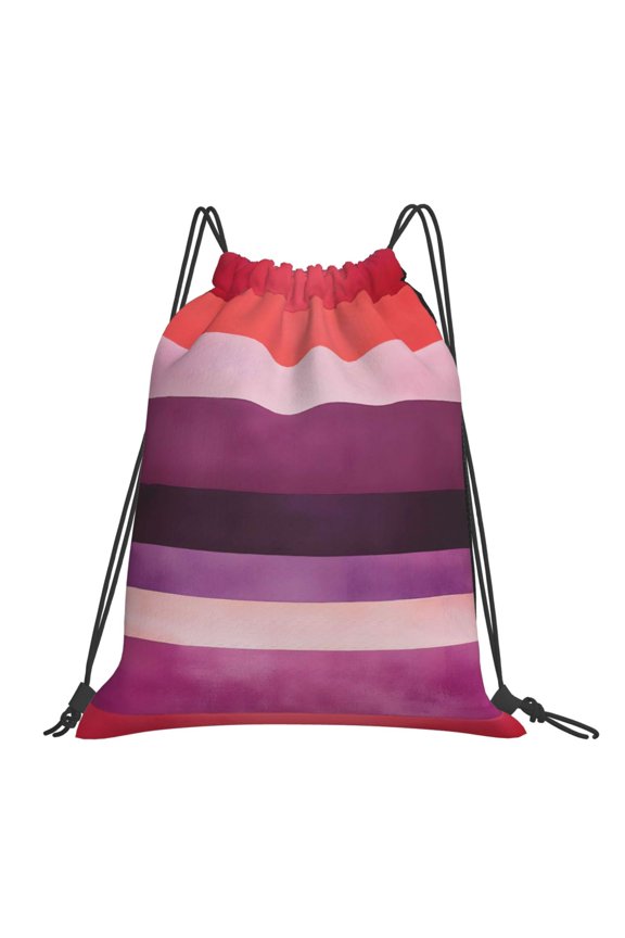 Leisure Draw String Mouth Backpack 16 X 14 Woven Band Durable Not Easy To Fall Off In Travel Portable Draw String Design Purplish Red Stripe_82927_2