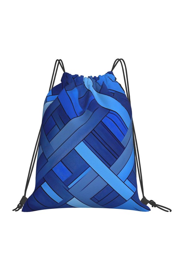 Leisure Draw String Mouth Backpack 16 X 14 Woven Band Durable Not Easy To Fall Off In Travel Portable Draw String Design Royalblue Geometric Lines_3
