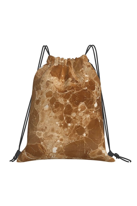 Leisure Draw String Mouth Backpack 16 X 14 Woven Band Durable Not Easy To Fall Off In Travel Portable Draw String Design Sandybrown Marble_2