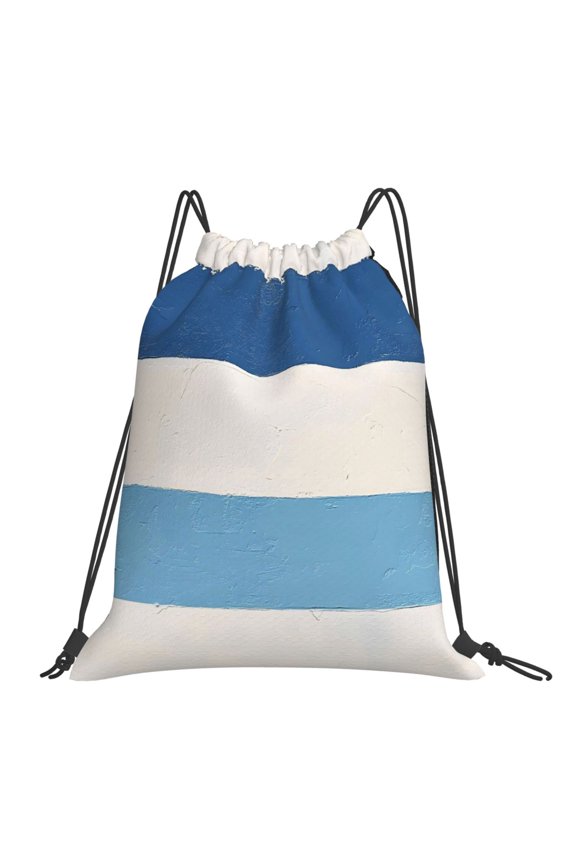 Leisure Draw String Mouth Backpack 16 X 14 Woven Band Durable Not Easy To Fall Off In Travel Portable Draw String Design Skyblue Stripe_1