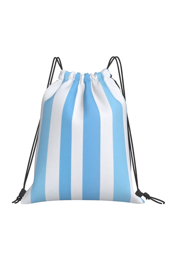 Leisure Draw String Mouth Backpack 16 X 14 Woven Band Durable Not Easy To Fall Off In Travel Portable Draw String Design Skyblue Stripe_2