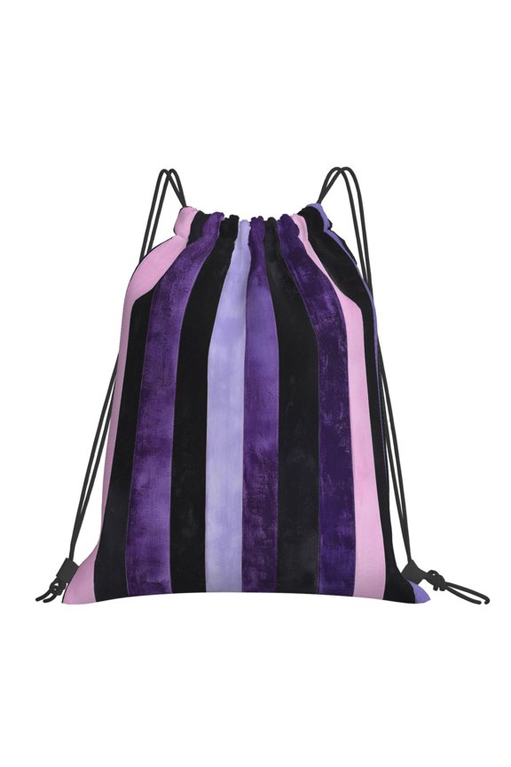 Leisure Draw String Mouth Backpack 16 X 14 Woven Band Durable Not Easy To Fall Off In Travel Portable Draw String Design Violet White Stripe_4