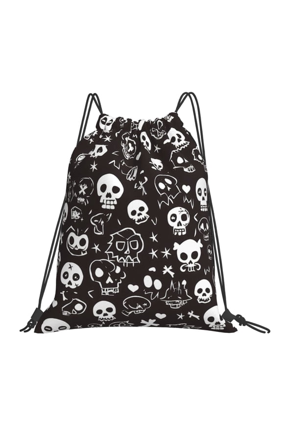 Leisure Draw String Mouth Backpack 16 X 14 Woven Band Durable Not Easy To Fall Off In Travel Portable Draw String Design Weird Skull Head