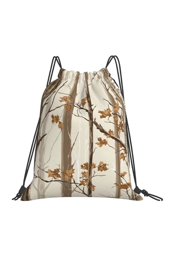 Leisure Draw String Mouth Backpack 16 X 14 Woven Band Durable Not Easy To Fall Off In Travel Portable Draw String Design Woods Camouflage Tan_4