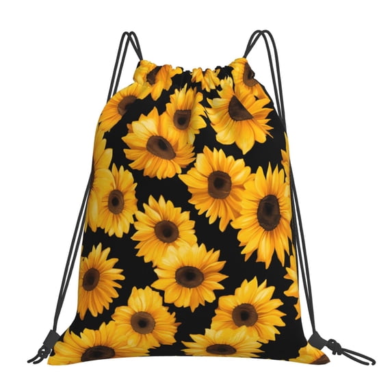 Leisure Draw String Mouth Backpack 16 X 14 Woven Band Durable Not Easy To Fall Off In Travel Portable Draw String Design Yellow Sunflowers