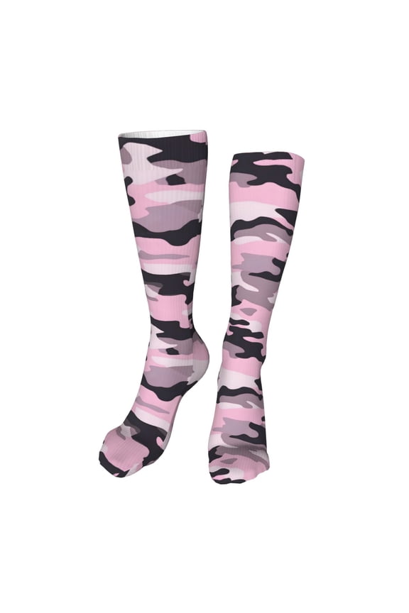 Leisure Hosiery 20in Lightweight Wear-Resistant Sweat-Wicking No Heel For Home Office Daily Use Texture Military Camouflage Pattern Abstract Pink_4