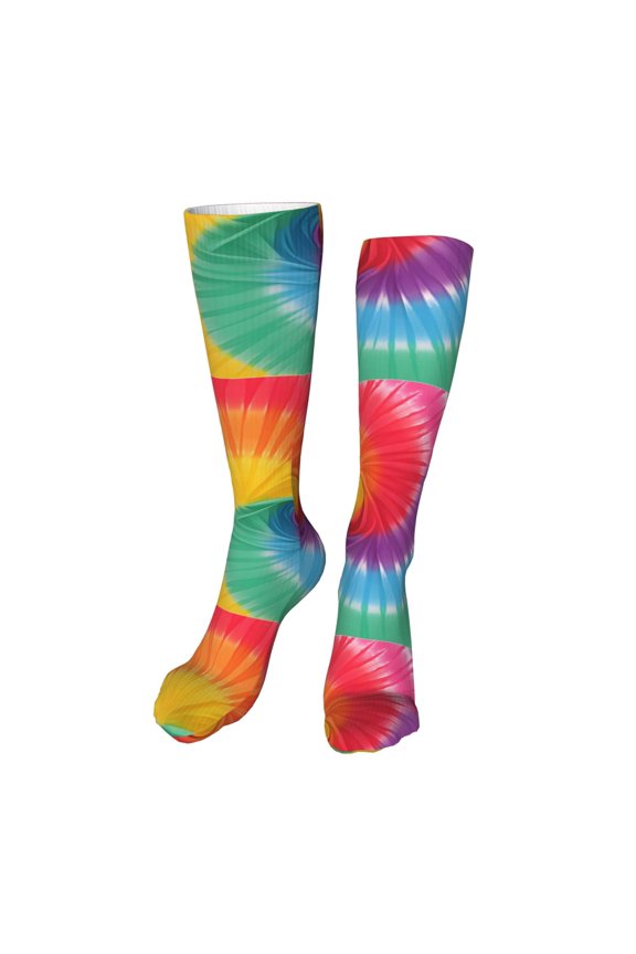 Leisure Hosiery 20in Lightweight Wear-Resistant Sweat-Wicking No Heel For Home Office Daily Use Tie-Dye Pattern Rainbow Colors (3)