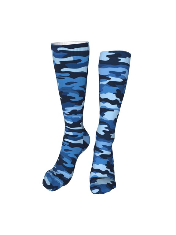 Leisure Hosiery 20in Lightweight Wear-Resistant Sweat-Wicking No Heel For Home Office Daily Use Vector Camouflage Pattern Blue_1