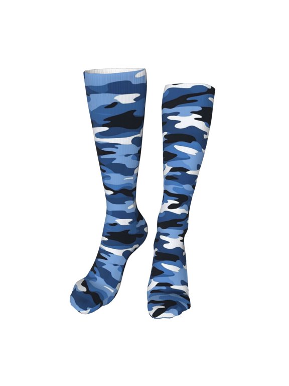 Leisure Hosiery 20in Lightweight Wear-Resistant Sweat-Wicking No Heel For Home Office Daily Use Vector Camouflage Pattern Blue_2