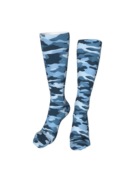 Leisure Hosiery 20in Lightweight Wear-Resistant Sweat-Wicking No Heel For Home Office Daily Use Vector Camouflage Pattern Blue_3