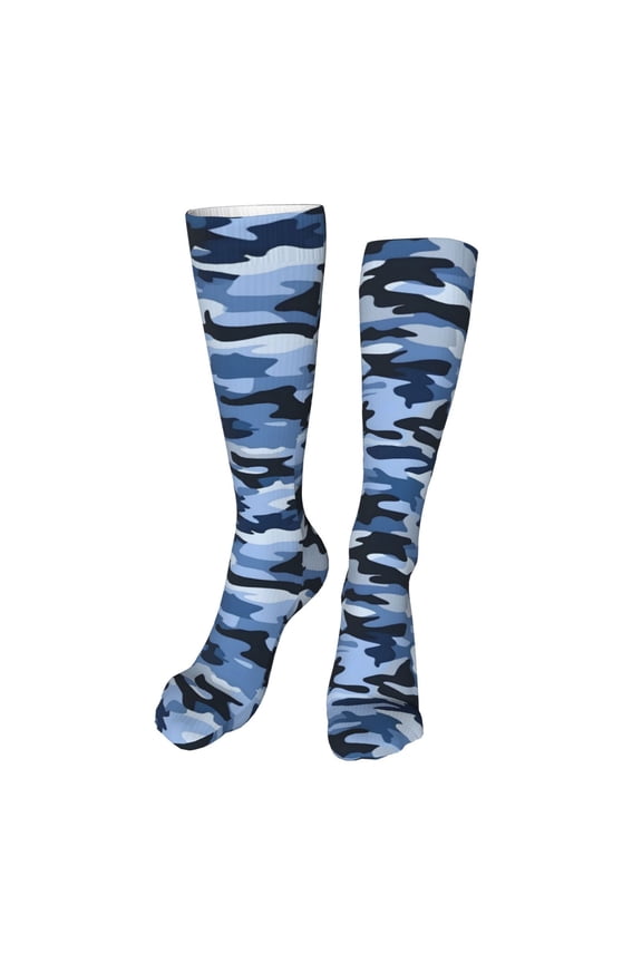 Leisure Hosiery 20in Lightweight Wear-Resistant Sweat-Wicking No Heel For Home Office Daily Use Vector Camouflage Pattern Blue_4