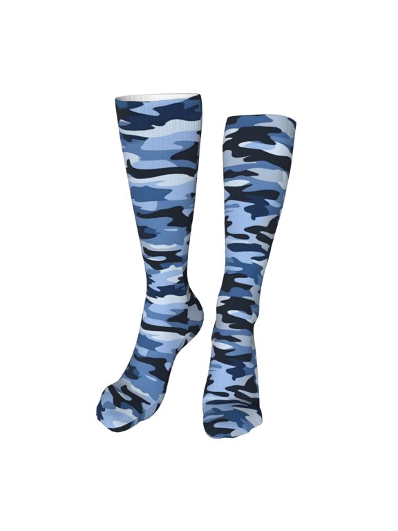 Leisure Hosiery 20in Lightweight Wear-Resistant Sweat-Wicking No Heel For Home Office Daily Use Vector Camouflage Pattern Blue_4