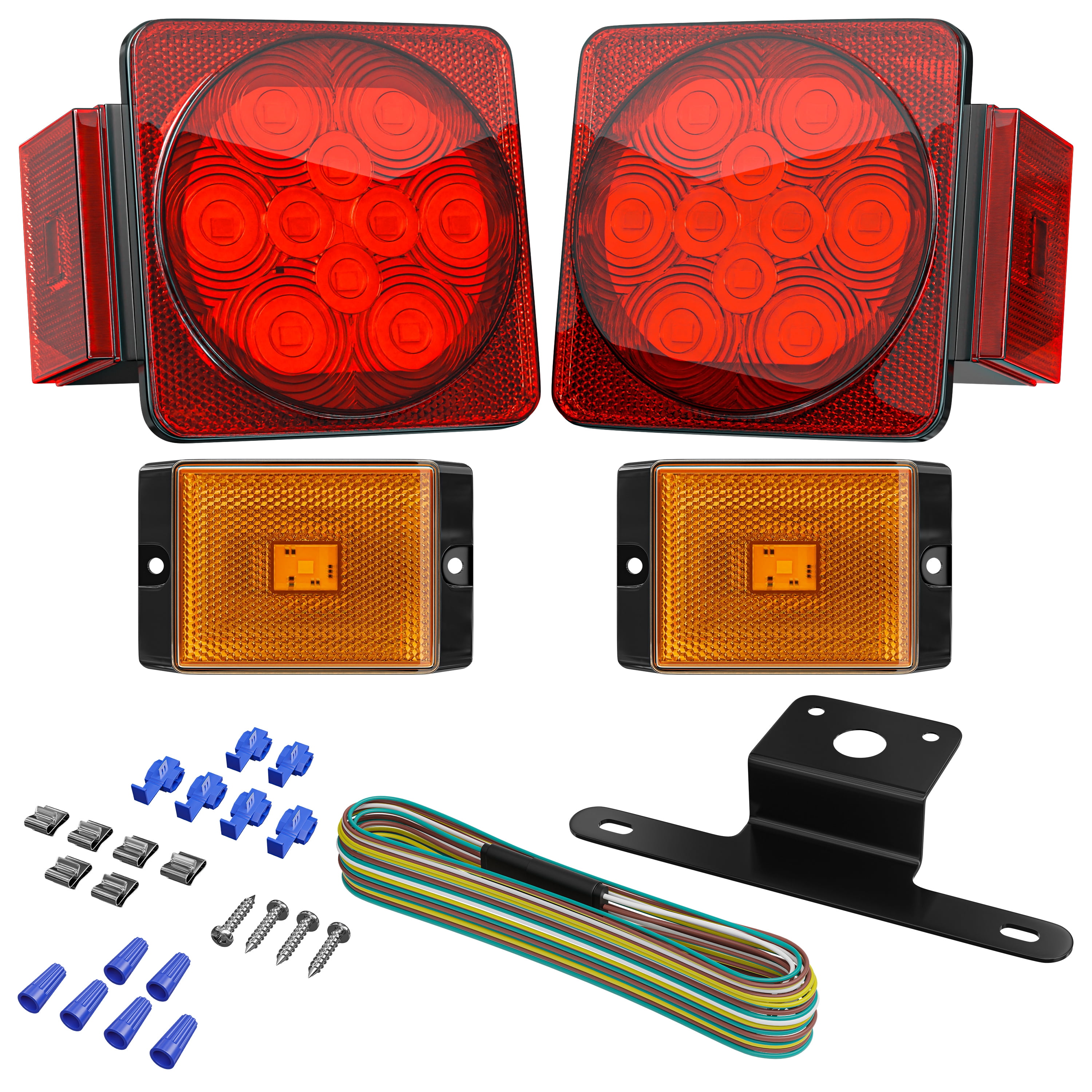 Leisure LED 12V Submersible LED Trailer Tail Light with Red White LED Stop Turn Tail License Brake Running Light Lamp for Under 80 Inch Trailer Boat Truck RV Waterproof Utility Trailer Light Kit