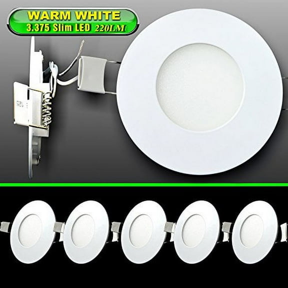 Leisure LED 5 Pack RV Boat Recessed Ceiling Light 240 Lumen Super Slim LED Panel Light DC 12V 3.375" 3W Full Aluminum Downlights, Warm White (Warm White, 5 Pack)