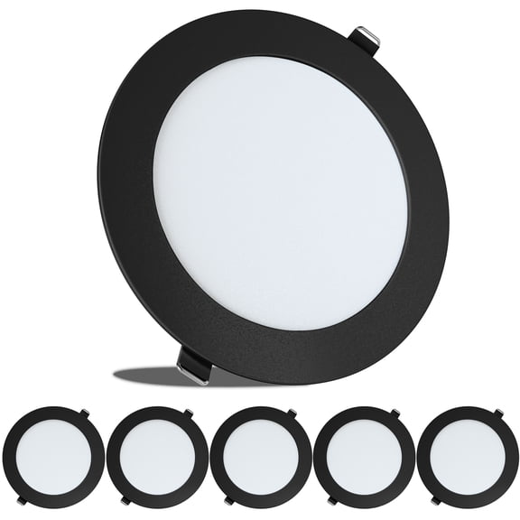 Leisure LED 5 Pack RV Boat Recessed Ceiling Light 720 Lumen Super Slim LED Panel Light DC 12V 5.75" 9W Full Aluminum Downlights Black (Warm White)