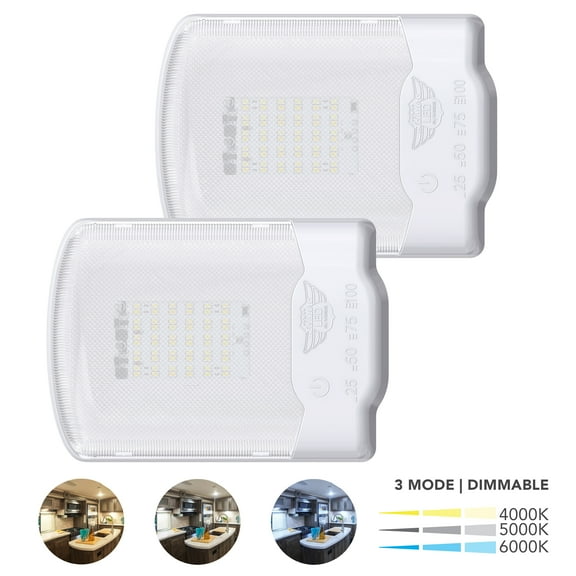 Leisure LED RV LED Ceiling Single Dome Multi Color Light Fixture with Built in Dimmer Interior Lighting for Car/RV/Trailer/Camper/Boat 12V 3000K-6500K 310 Lumen 2 Pack