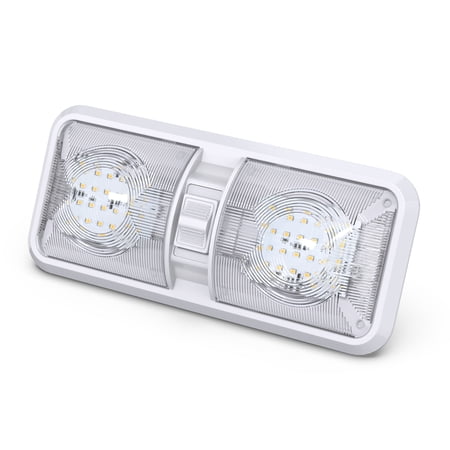 Leisure LED RV LED Ceiling Double Dome Light Fixture with ON/OFF Switch Interior Lighting for Car/RV/Trailer/Camper/Boat DC 12V Natural White 4000-4500K 48X2835SMD (Natural White 4000-4500K, 1)