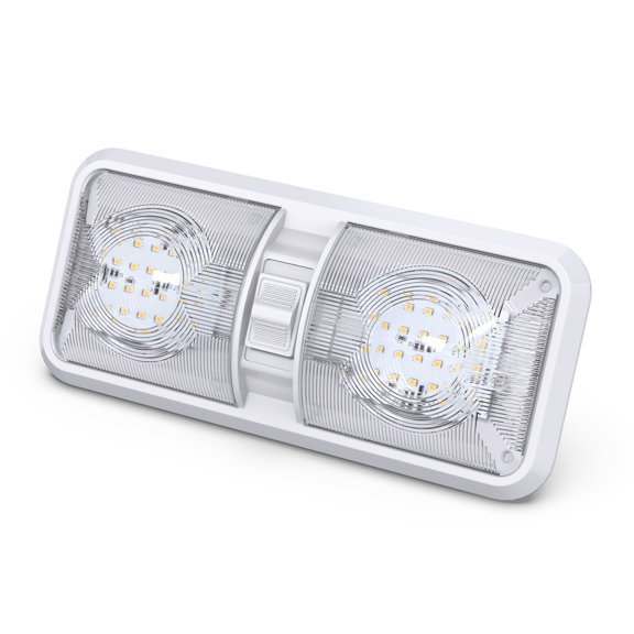 Leisure LED RV LED Ceiling Double Dome Light Fixture with ON/OFF Switch Interior Lighting for Car/RV/Trailer/Camper/Boat DC 12V Natural White 4000-4500K 48X2835SMD (Natural White 4000-4500K, 1)