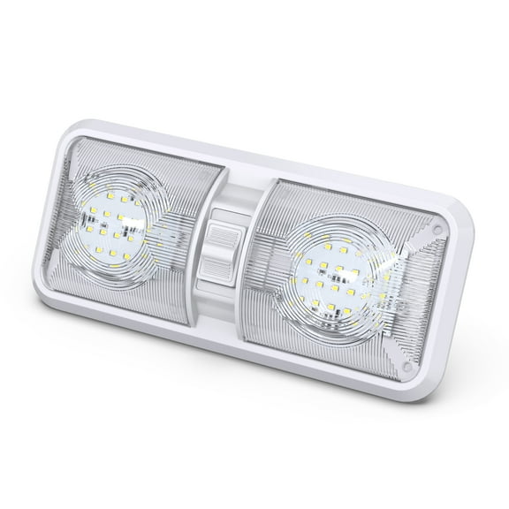 Leisure LED RV LED Ceiling Double Dome Light Fixture with On/Off Switch Interior Lighting for Car/RV/Trailer/Camper/Boat DC 12V Natural White 4000-4500K 48X2835SMD (Cool White 6000-6500K, 1)