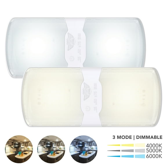 Leisure LED RV LED Ceiling Double Dome Multi Color Light Fixture with Built in Dimmer Interior Lighting for Car/RV/Trailer/Camper/Boat 12V 3000K-6500K 310 Lumen 2 Pack