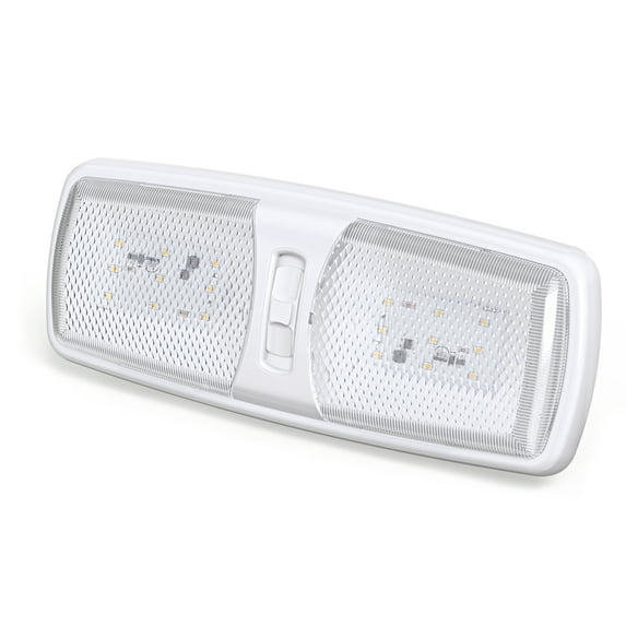 Leisure LED RV Slim Euro Ceiling Double Dome Light Fixture with ON/Off Switch Interior Lighting for Car, RV, Trailer, Camper, Boat DC 10-18V (Natural White 4000-4500K)