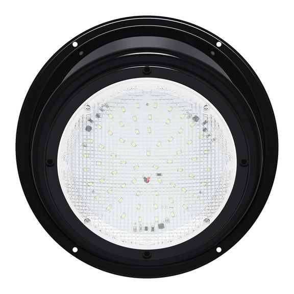 Leisure LED RV Trailer Camper 5th Wheel Black 8.5" Round Scare Porch 12V LED Light 600 LM with 11" Angled Bezel (LED Light with Angle Bezel in Black)