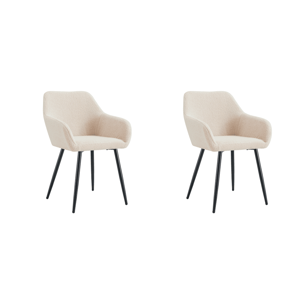 MIFI Vanity Chair with back Set of 2 , Bedroom/Living Room ,Teddy Fabric Vanity Chairs, Black Metal Legs (Beige ,2 PC)