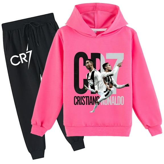 Casual Outfit Set Cristiano Ronaldo Graphic Hoodie & Pants fits School Students for Sports Holiday Wear