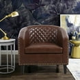 thumbnail image 1 of Leisure Pu Leather Barrel Chair, Armchair with Nailheads and Solid Wood Legs, Corner Chair with Comfy Cushion for  Living Room Bedroom Office, Brown, 1 of 9