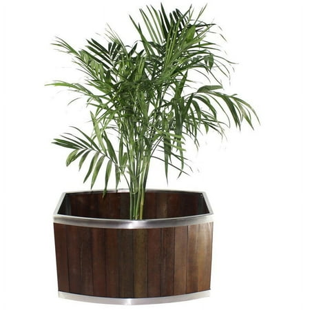 Leisure Season 12 x 20 Oval Wood Planter with Steel Trim in Dark Brown