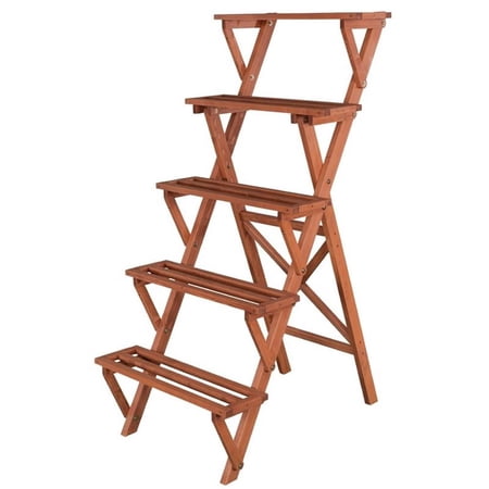 Leisure Season 5-Tier A-Frame Wood Plant Stand in Medium Brown
