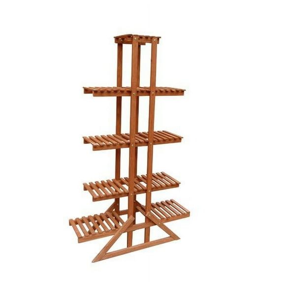 Leisure Season 5-Tier Indoor Outdoor Wood Plant Stand in Medium Brown