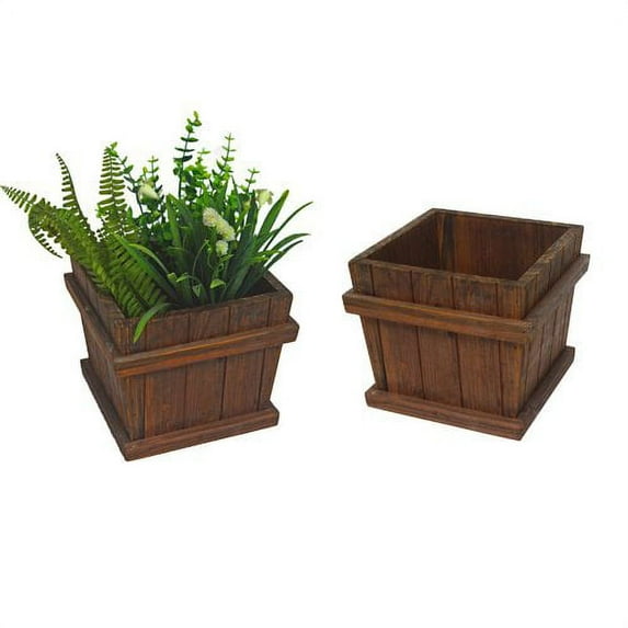 Leisure Season Chatham Square Tapered Wood Planters in Medium Brown (Set of 2)