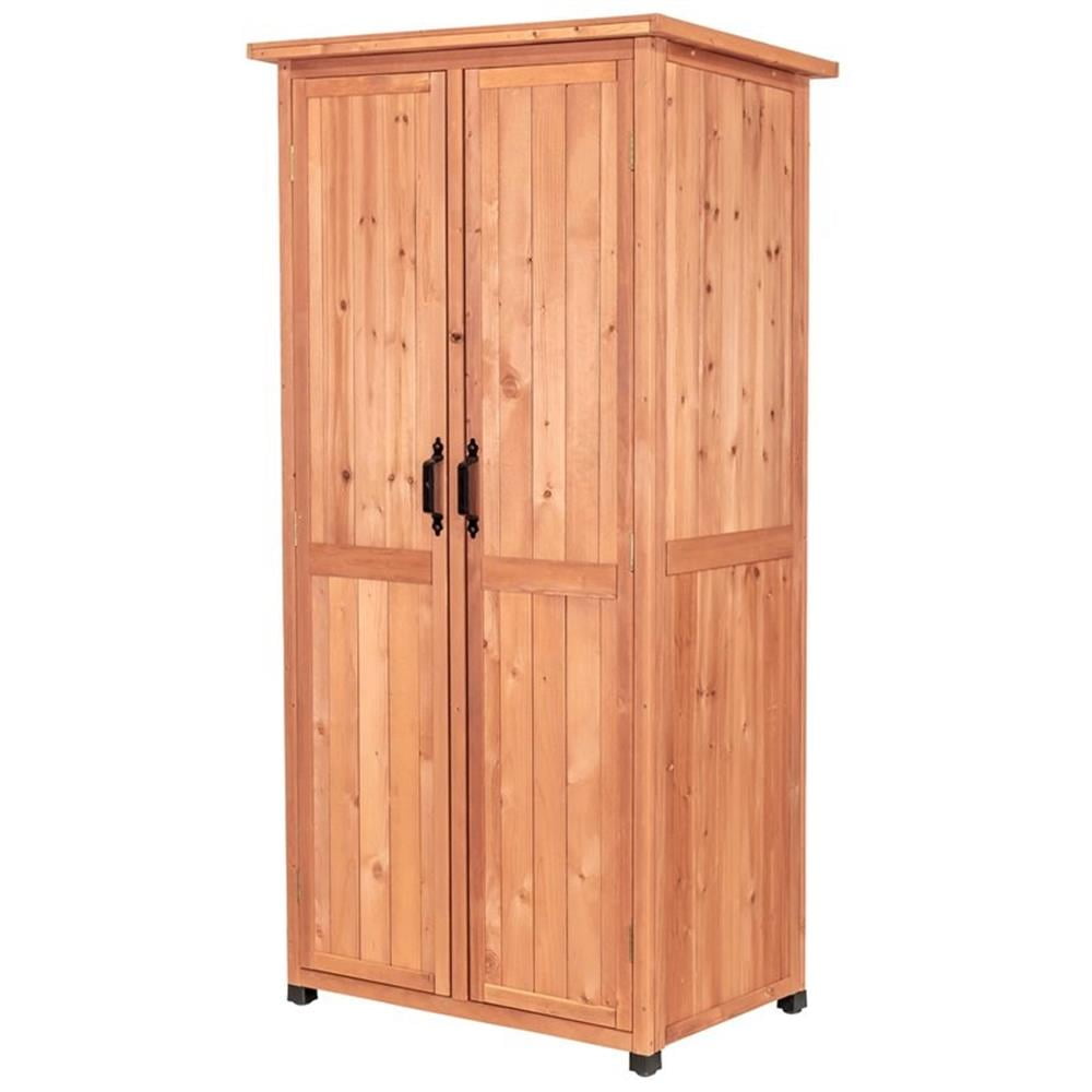 Leisure Season Farmhouse Wood Vertical Storage Shed in Medium Brown