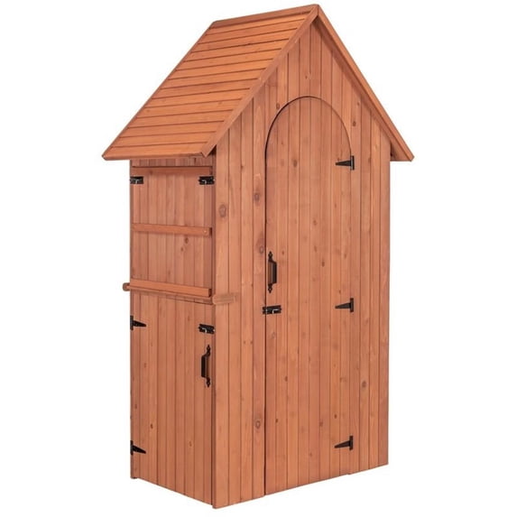 Leisure Season Multi Compartment Wood Shed with Drop Table in Medium Brown
