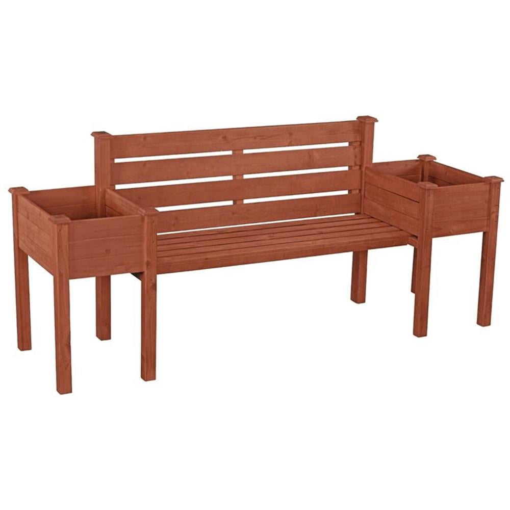 Medium Brown Wood Planter Bench with Slanted Backrest