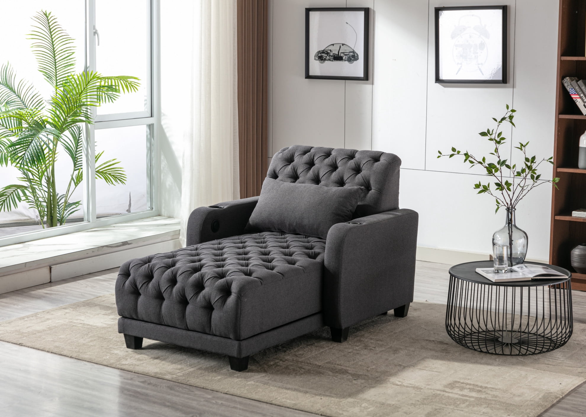 Leisure Sofa with Side Storage Pockets and Wooden Legs, Polyester ...