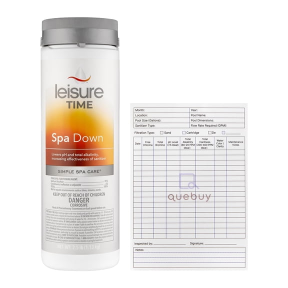Leisure Time 22338 Spa Down pH & Alkalinity Reducer 2.5 lbs - Hot Tubs & Spas + QueBuy Pool Log Book