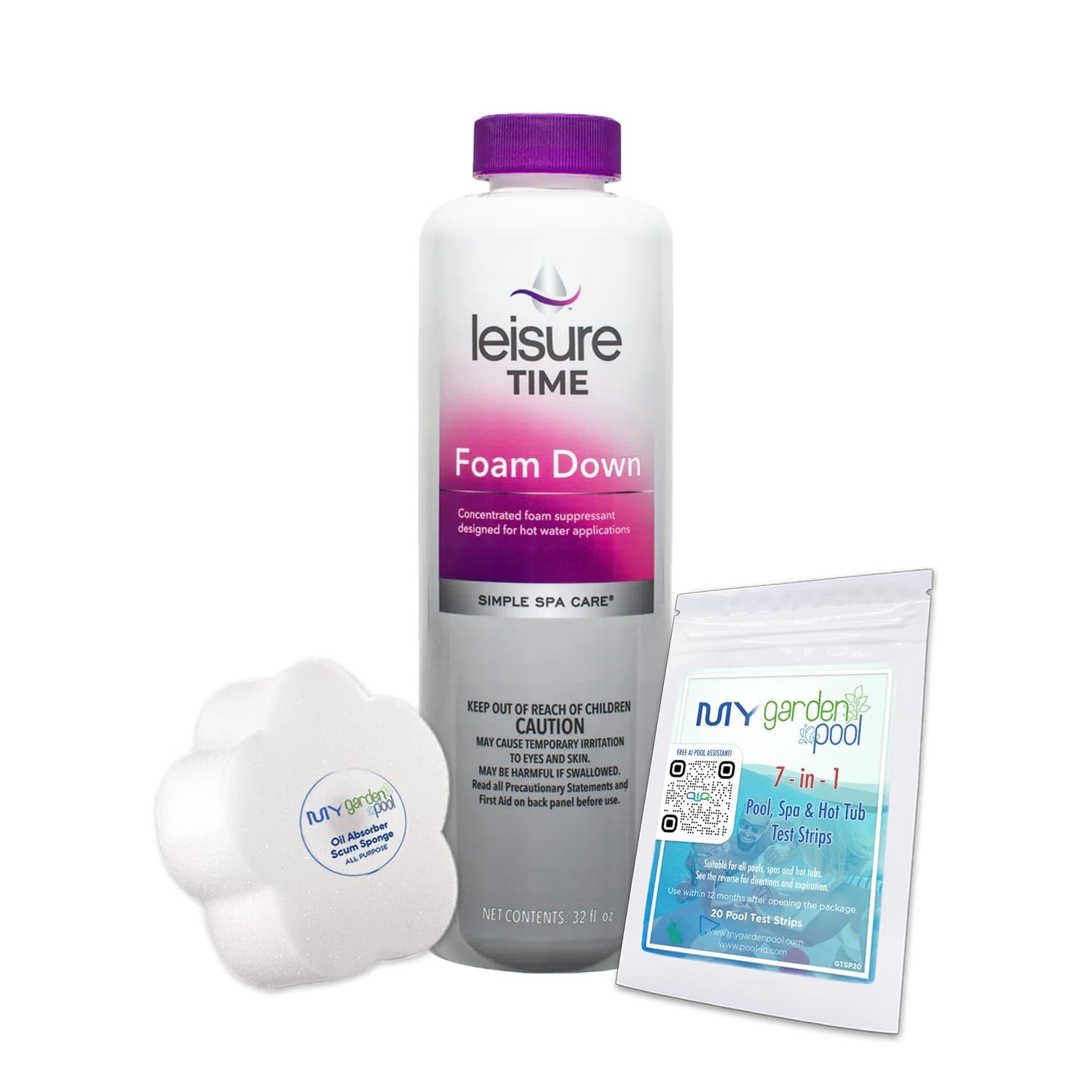 Leisure Time 30241A Foam Down Spa Care 32oz - 1QT - with My Garden Pool 20 Ct. Test Strips