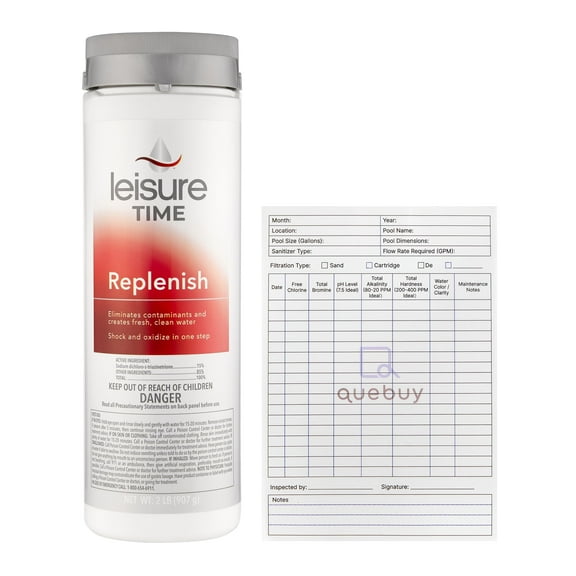 Leisure Time 45310 Spa Replenish Shock Oxidizer for Spas & Hot Tubs - 2 Lbs w/ QueBuy Pool Log Book
