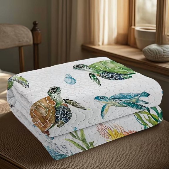 Leisure Turtle Style Printed Bedspread Set - Soft Microfiber Quilt with Pillowcases for Summer Decor